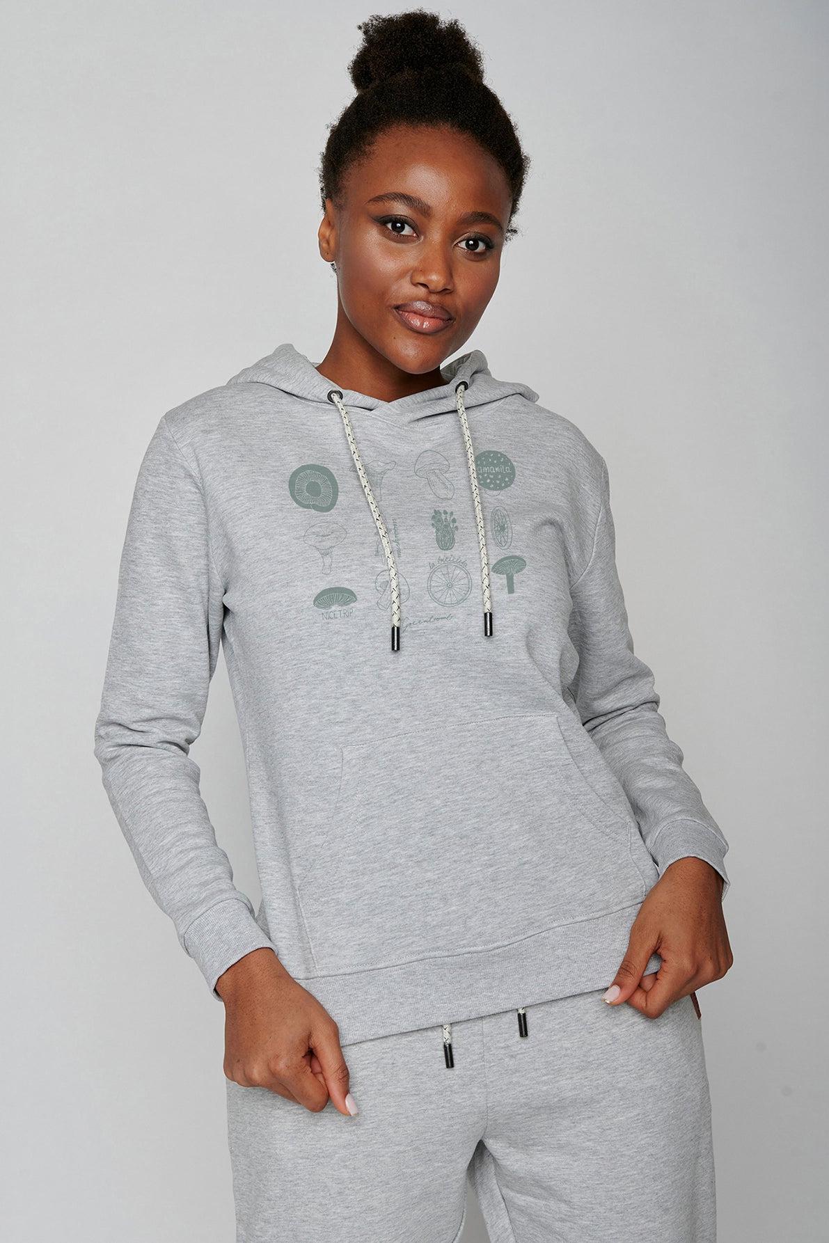 Greenbomb GOTS Organic Mushrooms and Bike Chipper Hoodie in Heather Grey