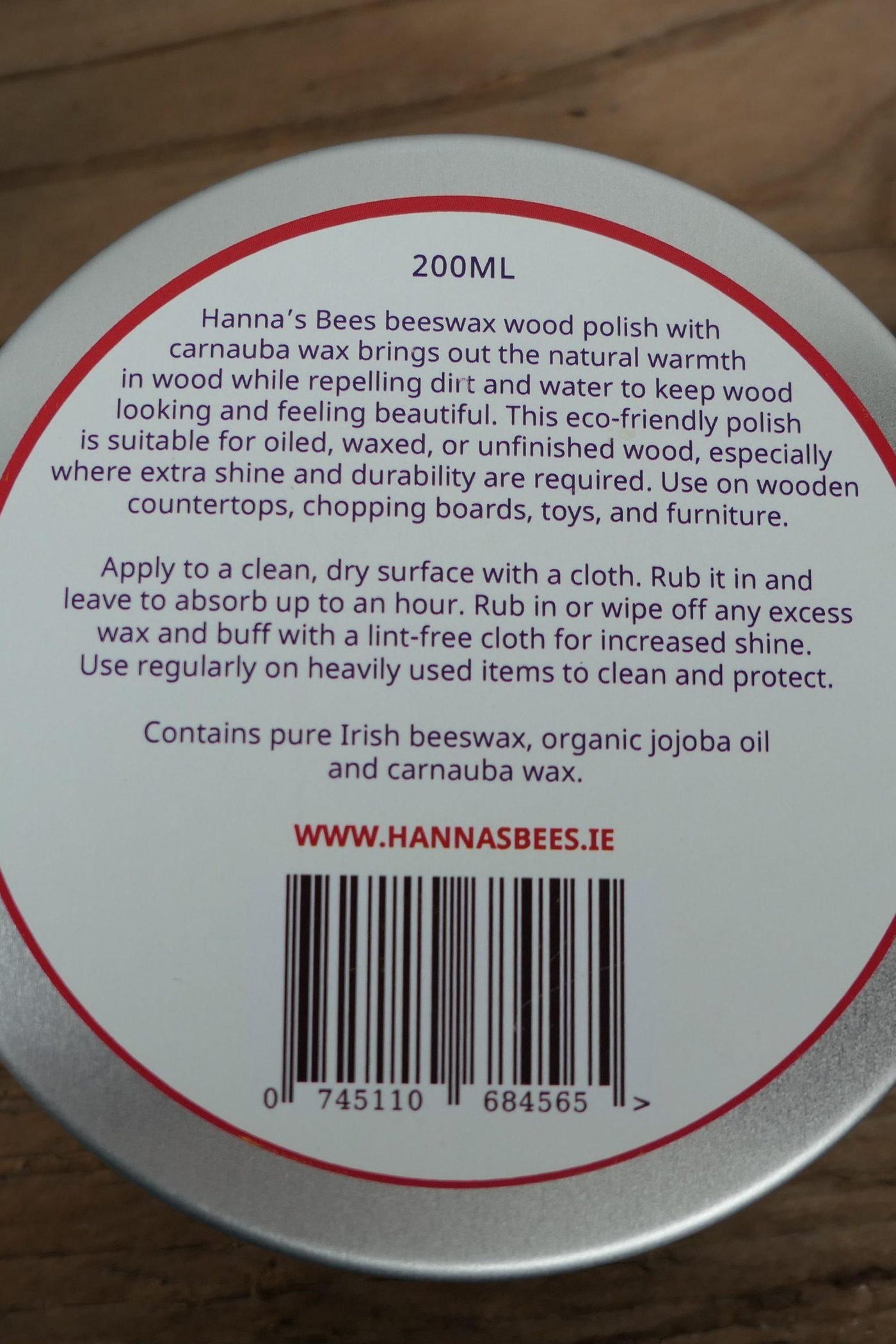 Hanna's Bees Wood Polish with Carnauba & Beeswax
