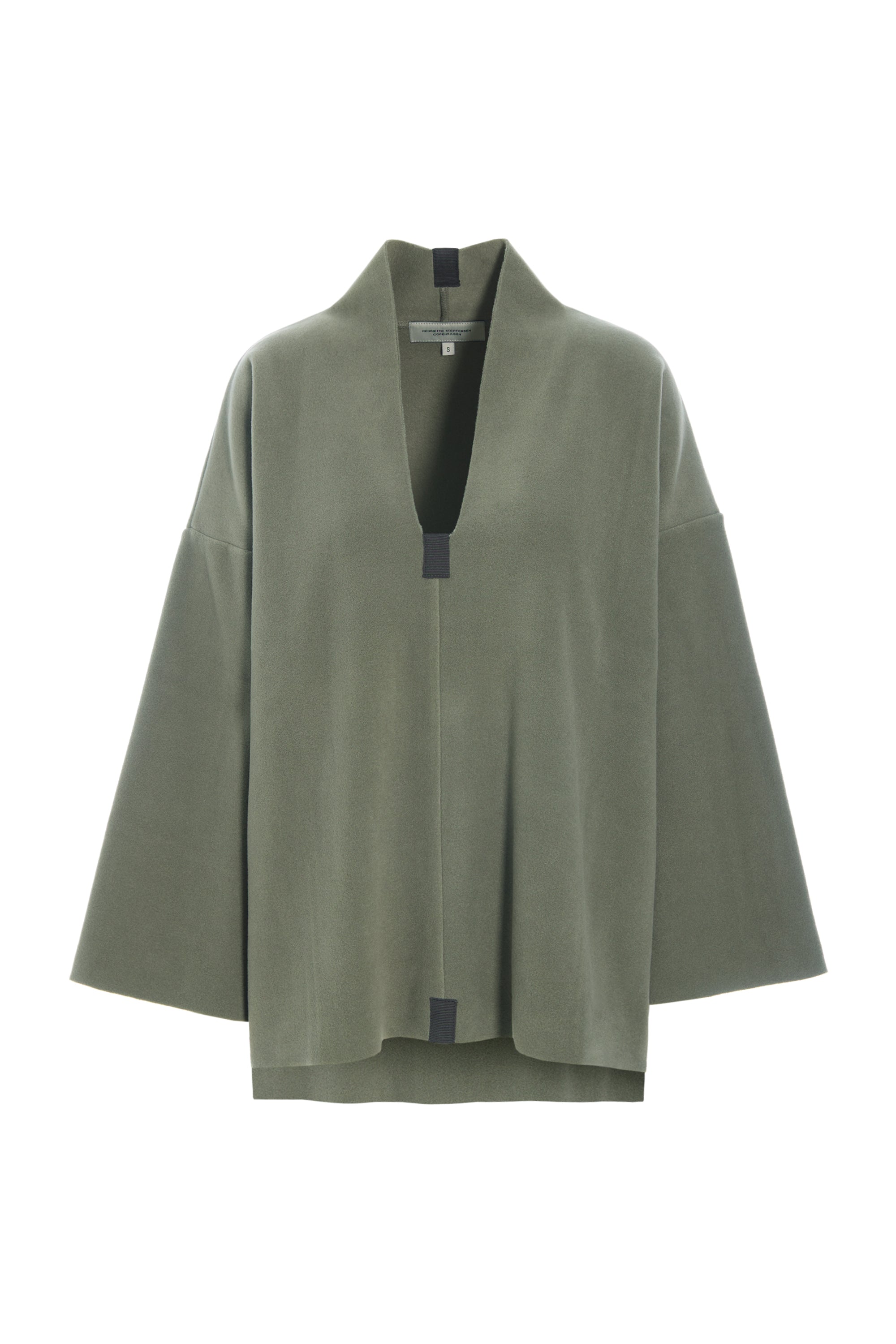 Green Henriette Steffensen pullover with a V-neck on a white background