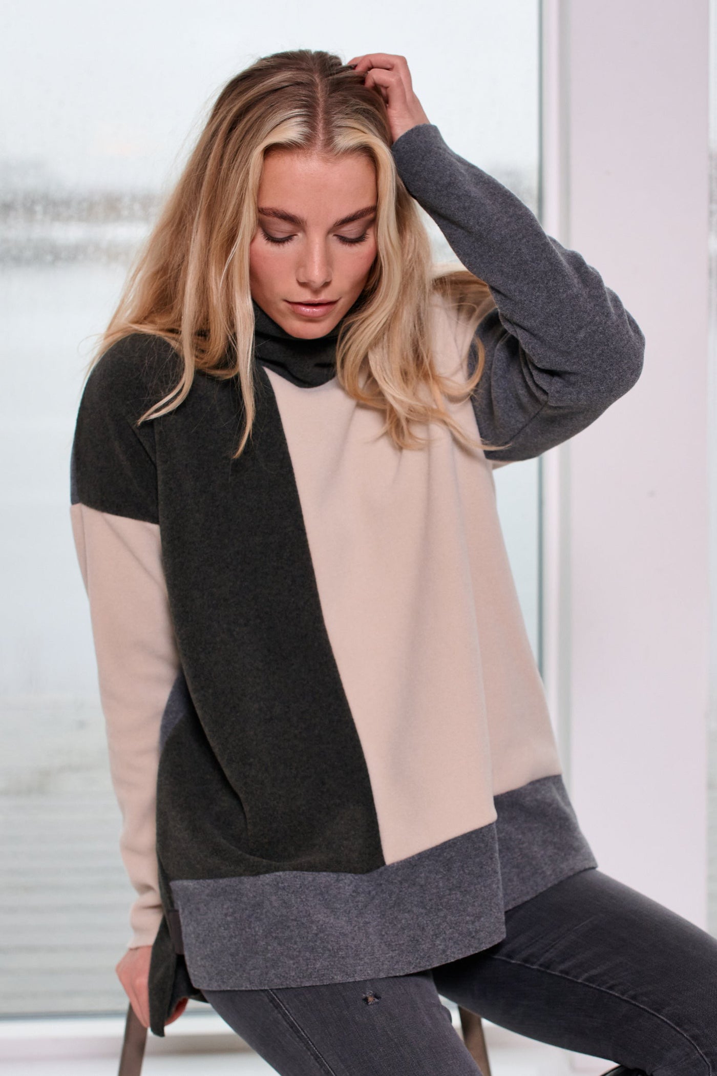 Henriette Steffensen Grey/Nude/Sb Patch Sweater-Womens-Ohh! By Gum - Shop Sustainable