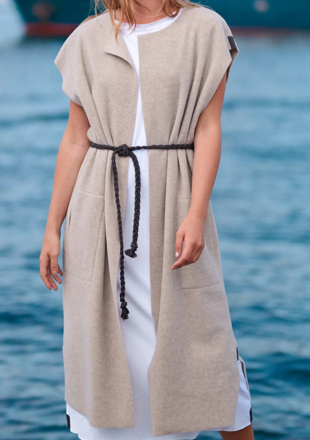 Henriette Steffensen Long Vest in Sand-Womens-Ohh! By Gum - Shop Sustainable