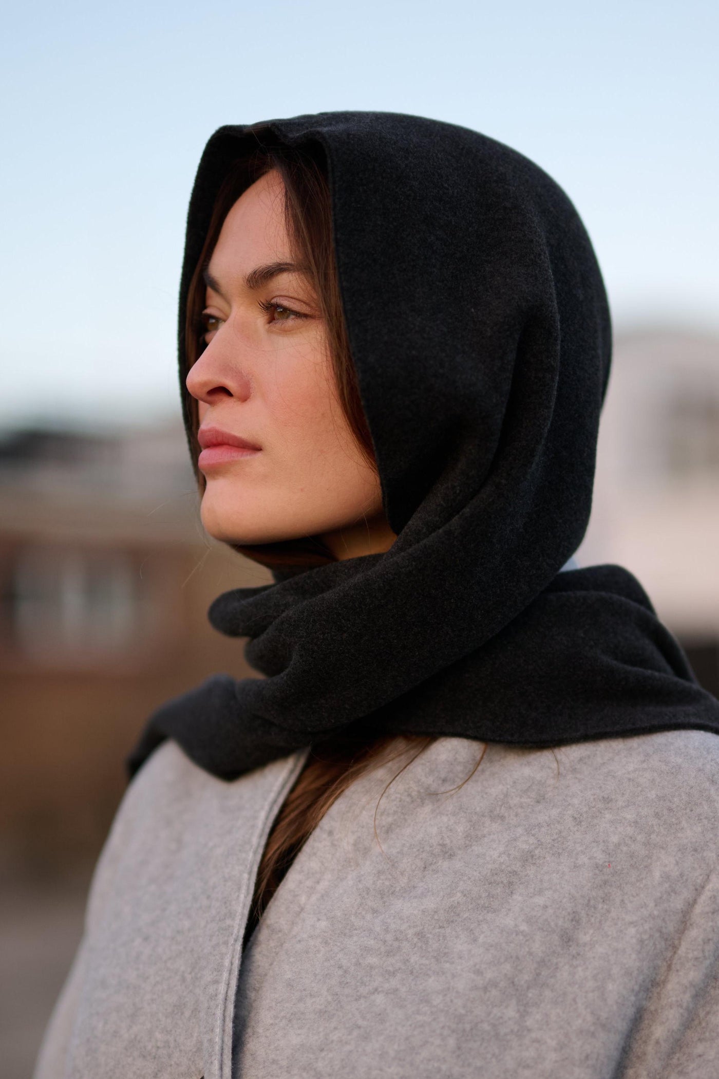 Henriette Steffensen Soft Black Scarf w/ Hood