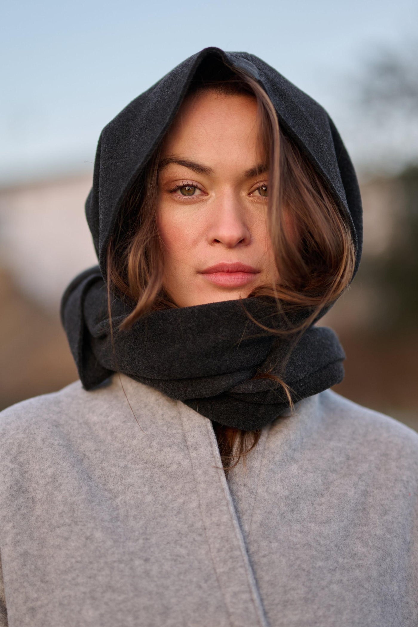 Henriette Steffensen Soft Black Scarf w/ Hood