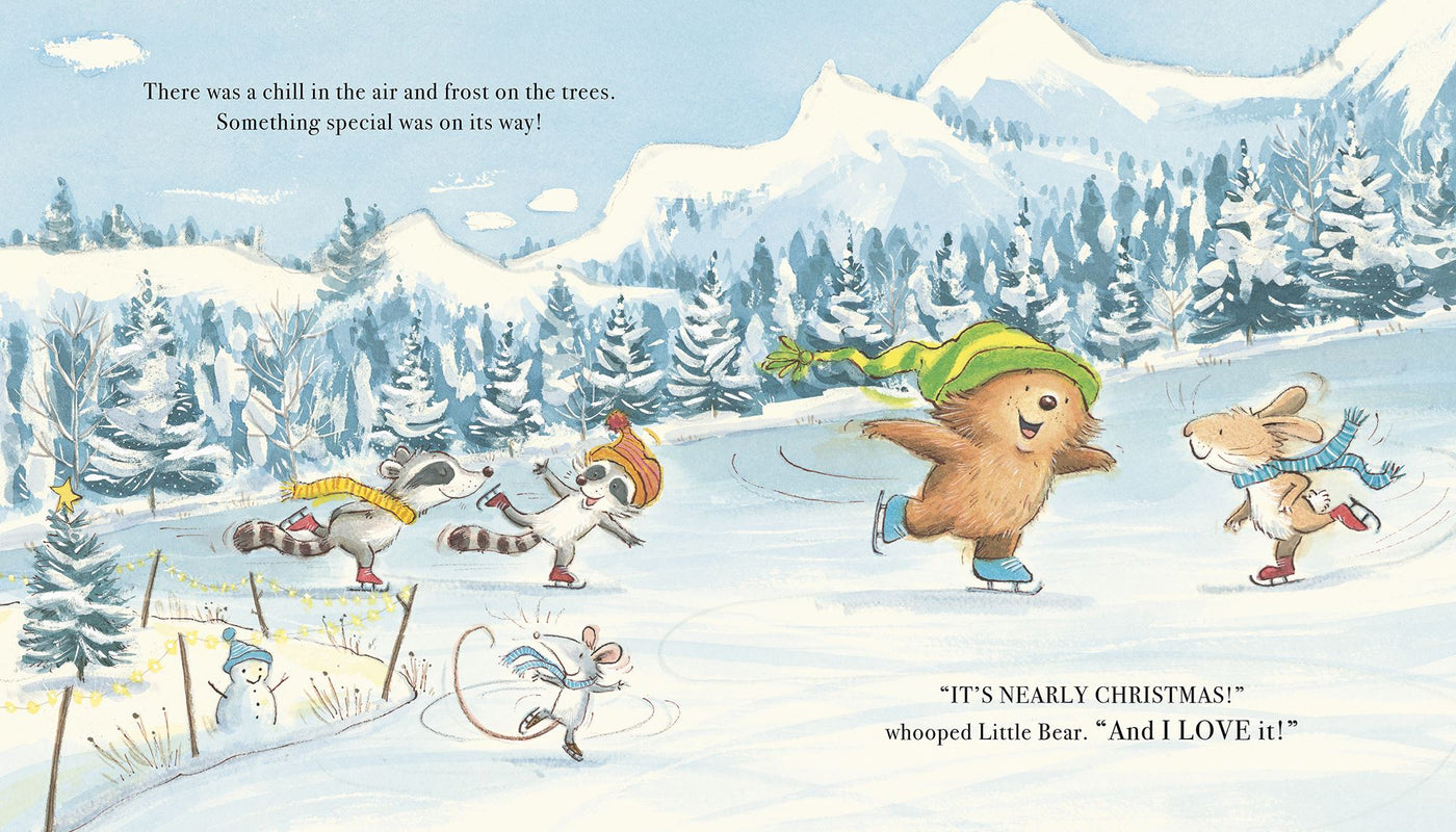 Illustration of animals in a snowy landscape with text about Christmas approaching.
