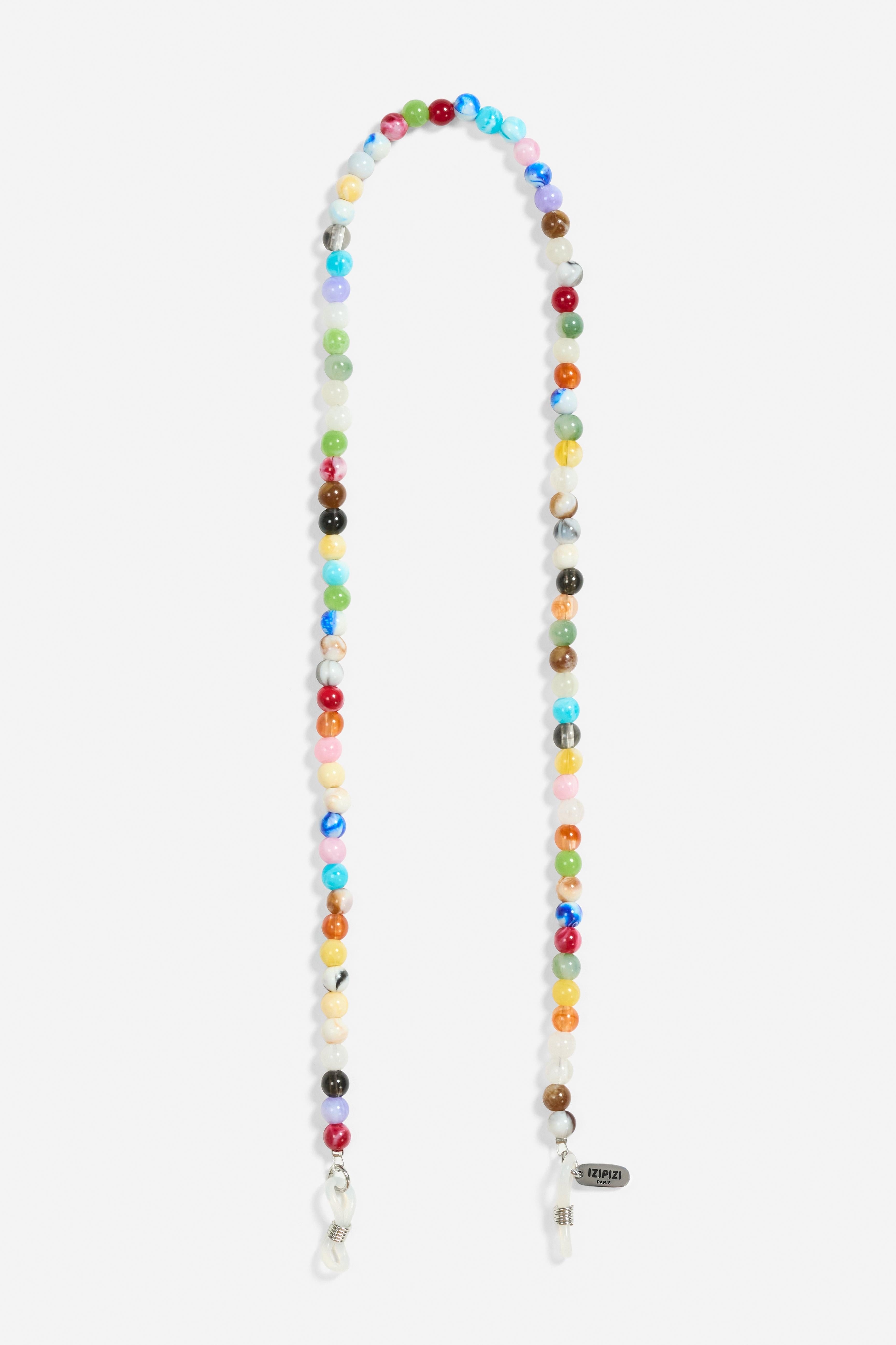 Colorful beaded glasses strap on a white background