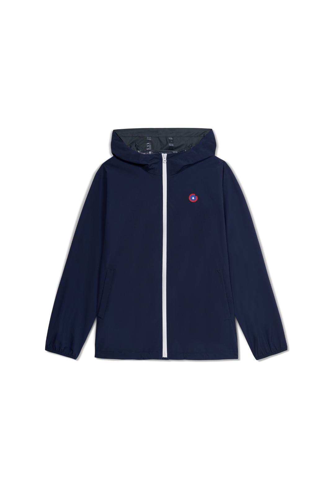 Navy blue jacket with a Flotte logo on a white background