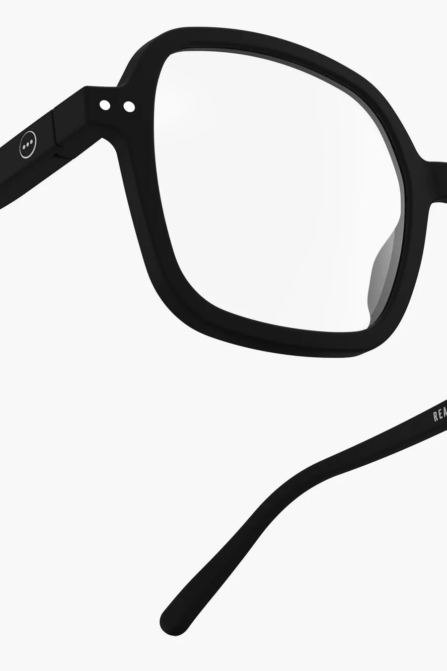 Close up of matte design and square reading glasses shape.