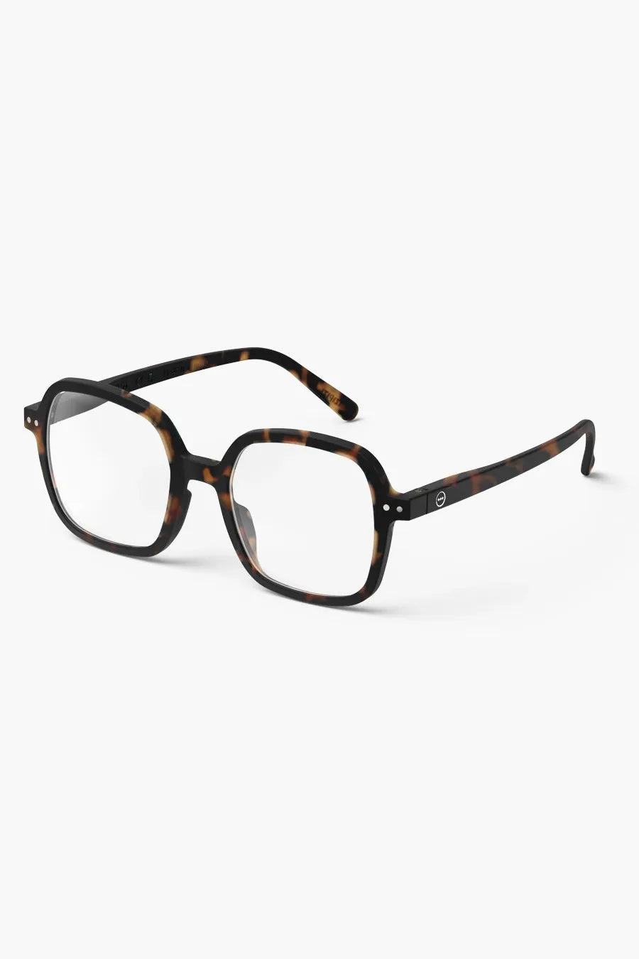 Side profile of the Izipizi Reading #OFFICE Tortoise glasses, highlighting the sleek temples and hinge design.