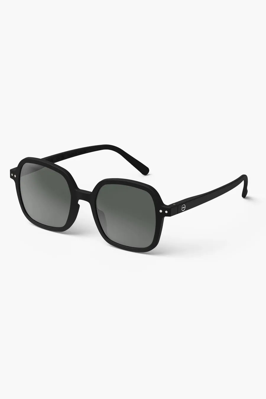 Front view of the Izipizi Sun OFFICE Black sunglasses, displaying their square, oversized design and matte finish.