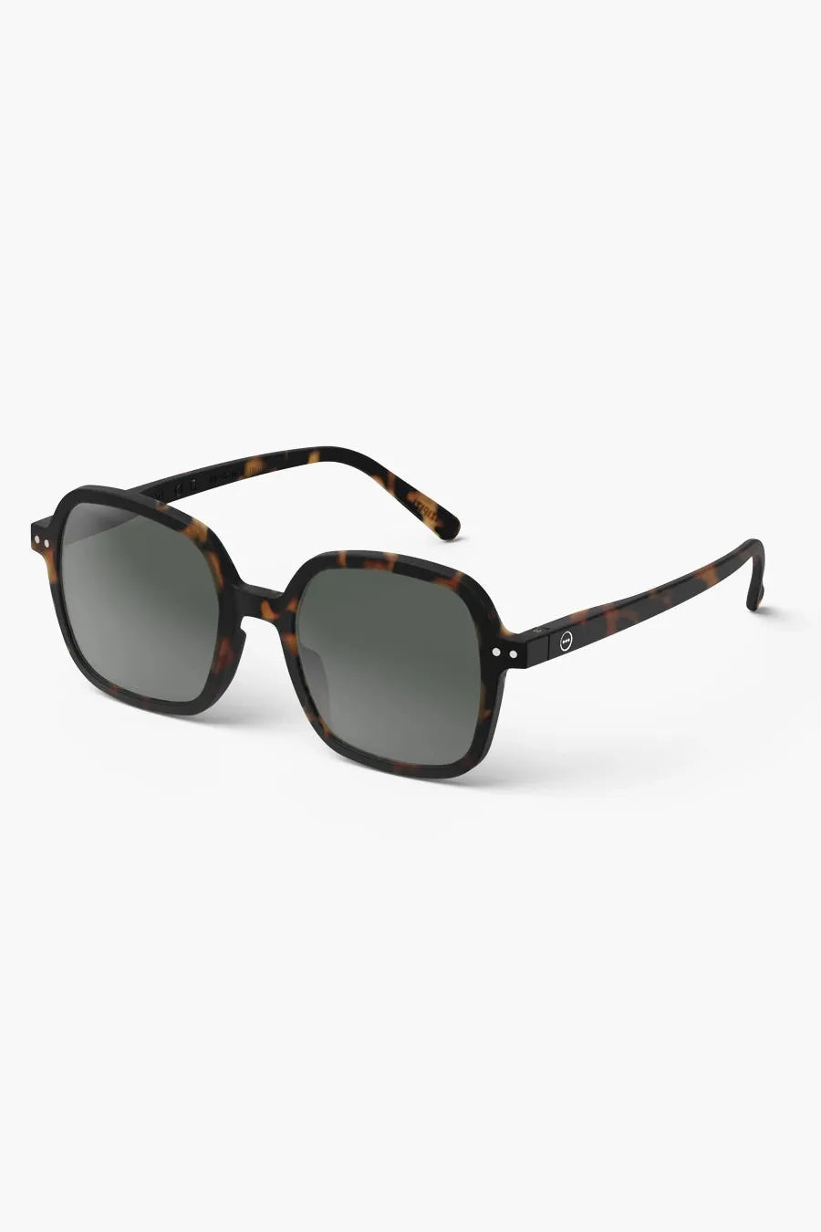 Front view of the Izipizi Sun #OFFICE Tortoise sunglasses, showcasing their oversized square design with a tortoiseshell pattern and matte finish.
