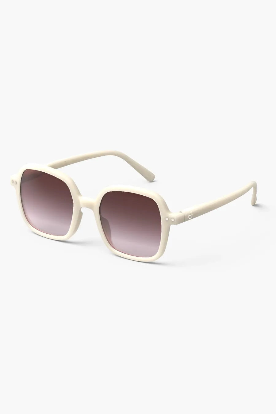 Front view of the Izipizi Sun #OFFICE Vintage Cream sunglasses, highlighting their oversized square design and glossy cream frame.
