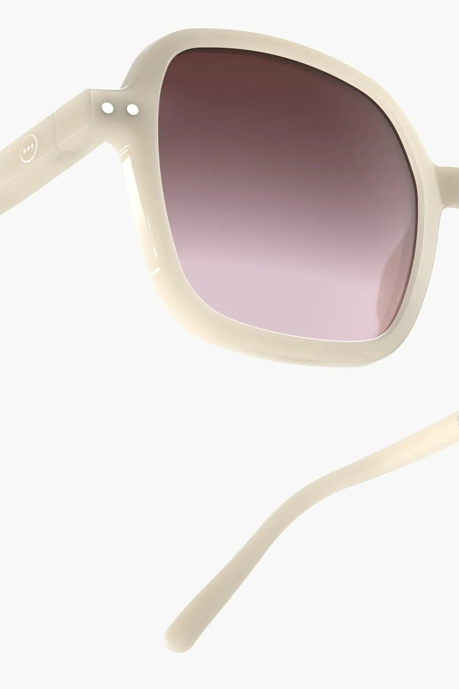 Close up of the Izipizi Sun #OFFICE Vintage Cream sunglasses, highlighting their oversized square design and glossy cream frame.