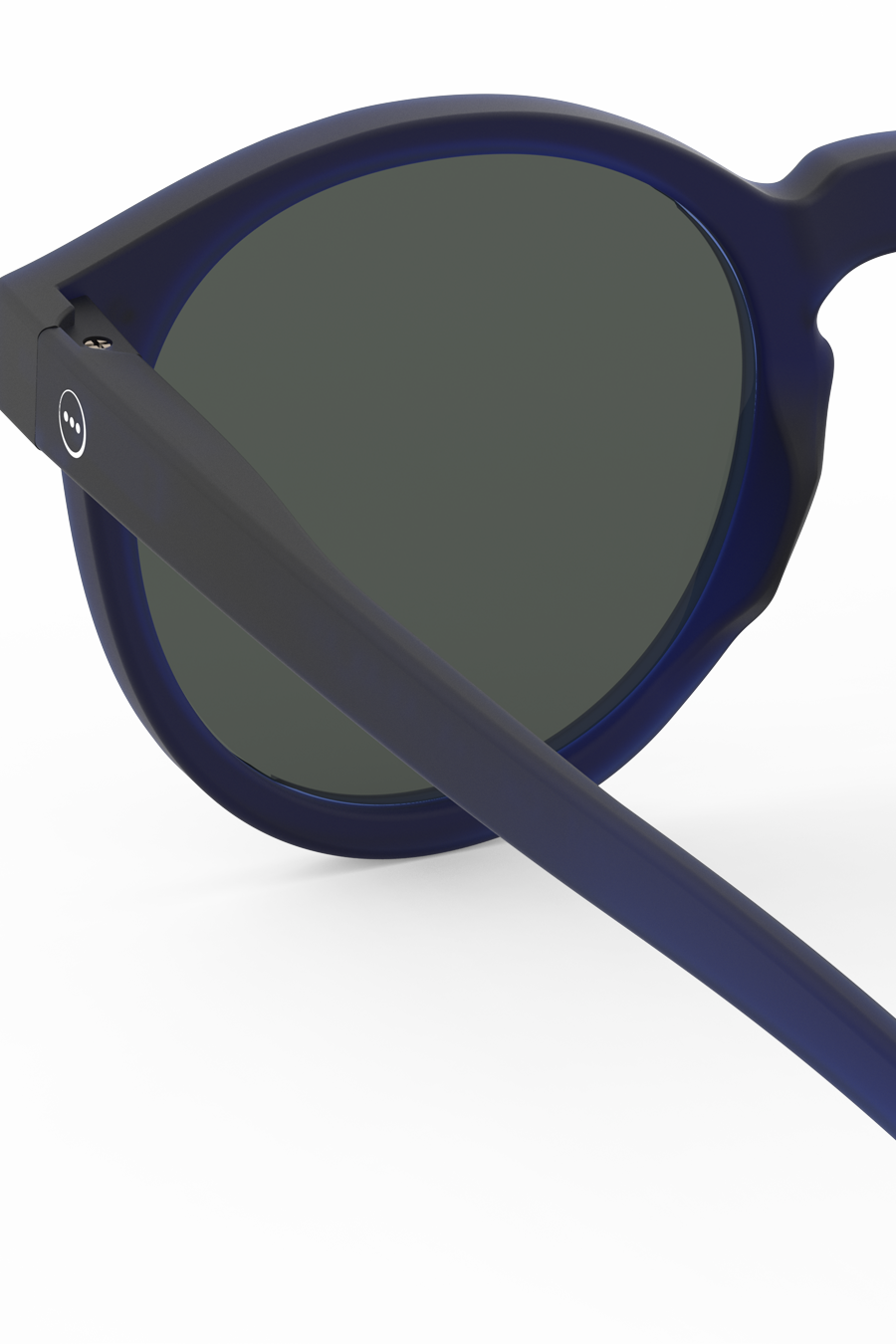 Close up of arm on navy round sunglasses
