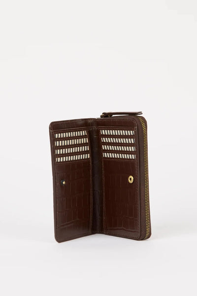 O MY BAG Jett Wallet - Chocolate Croco Print Leather