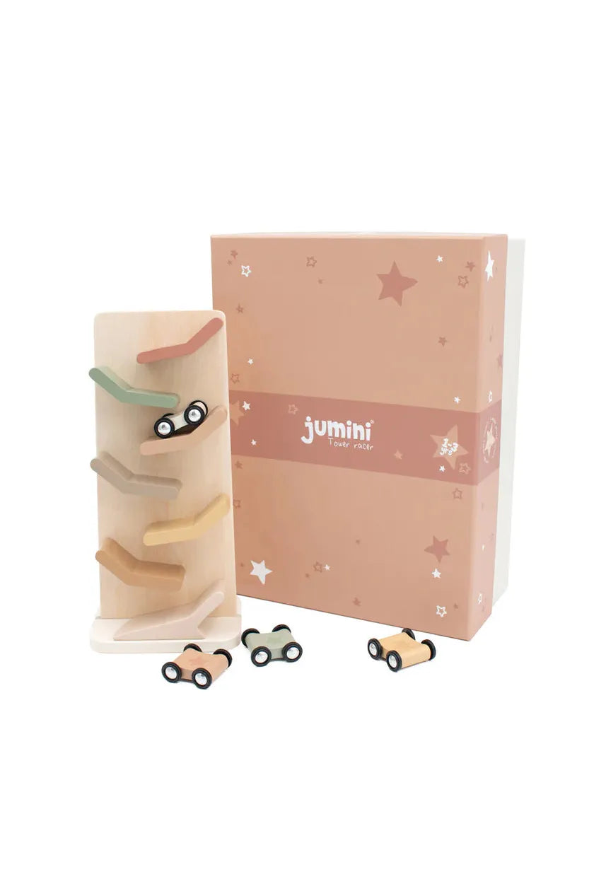 Toy figure with packaging and small cars on a white background