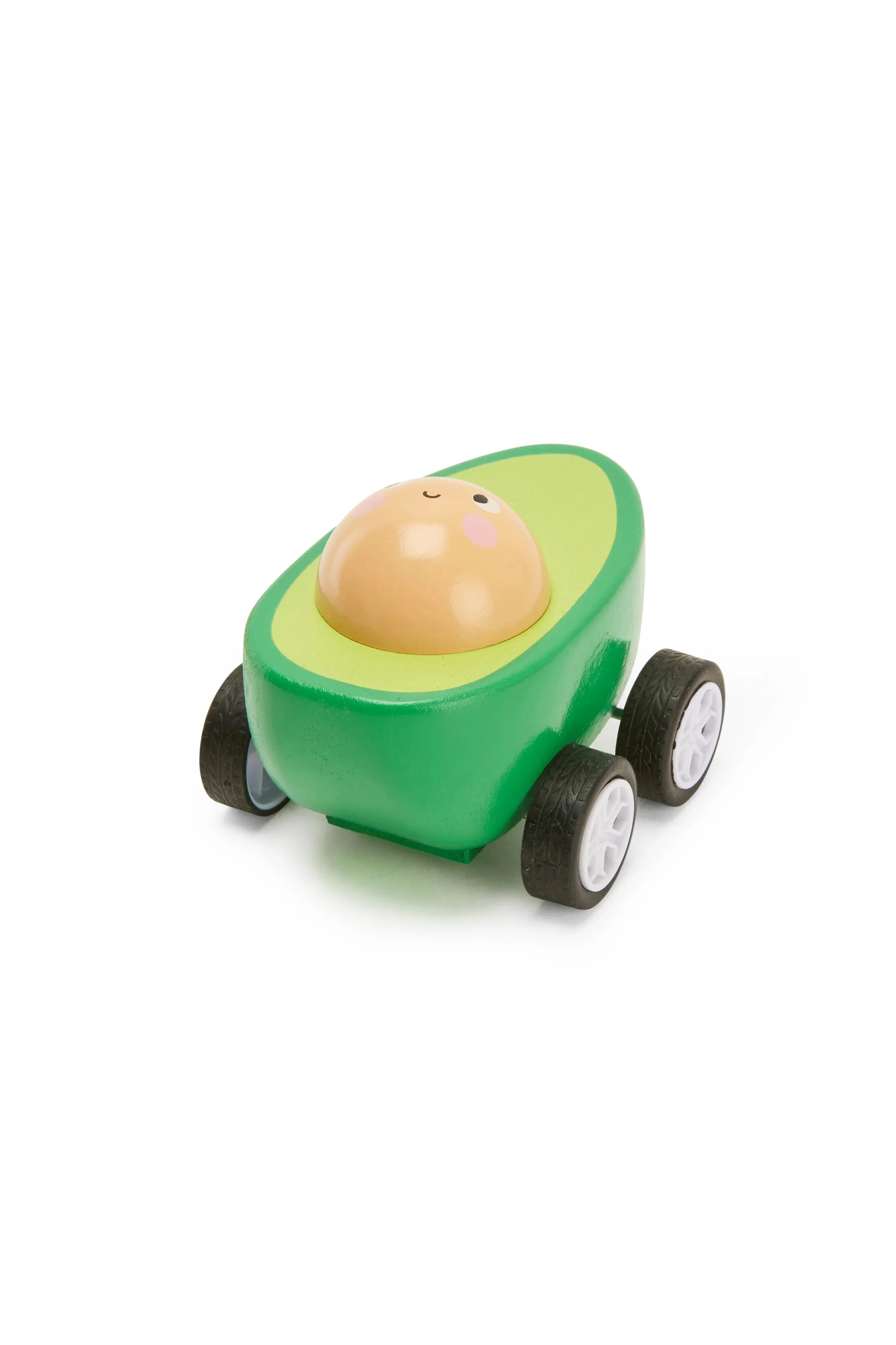 Close-up view of Kikkerland Fruit-Fun Pullback Cars in avocado design.