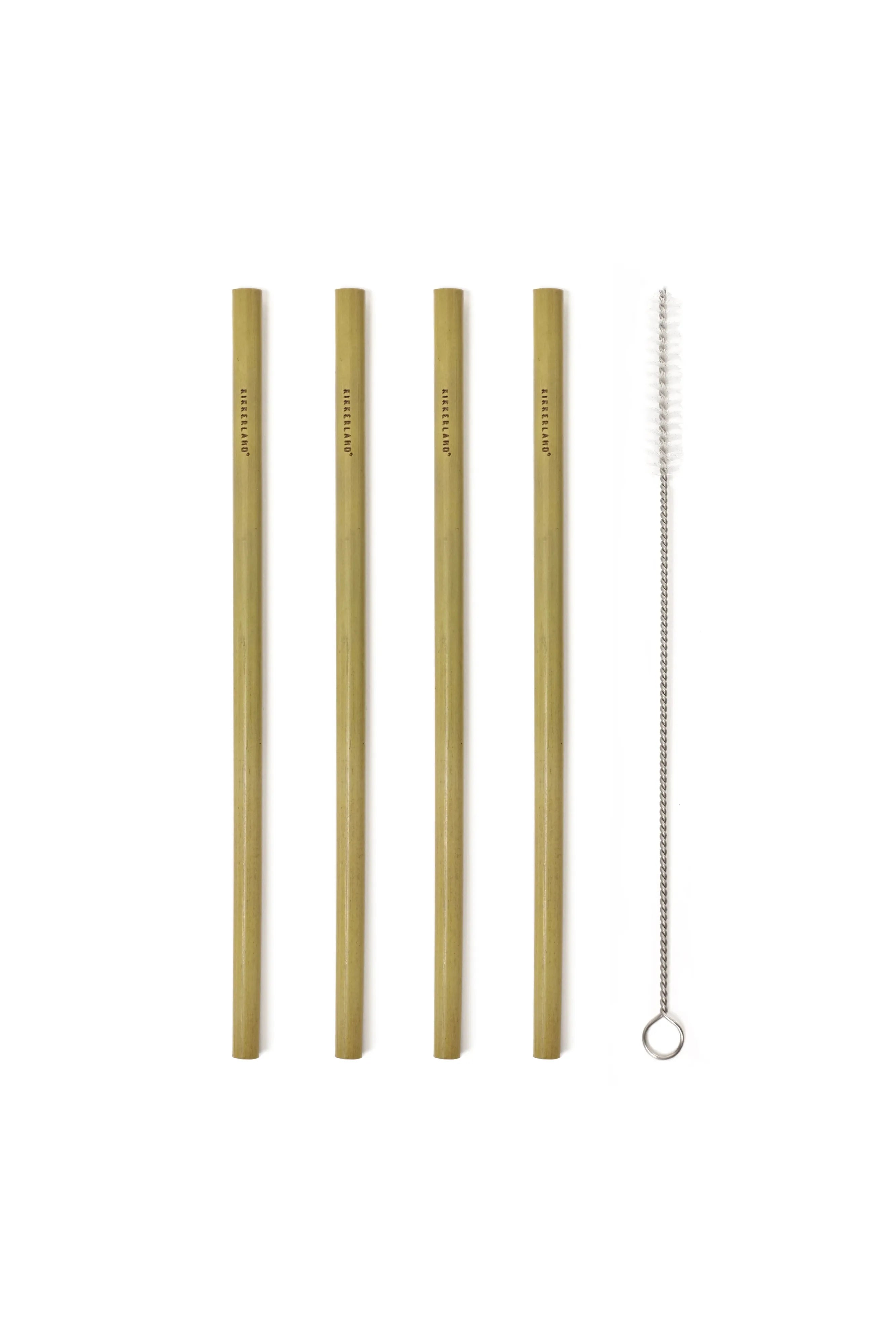 Kikkerland Natural Bamboo Straws Set of 8 + Brush