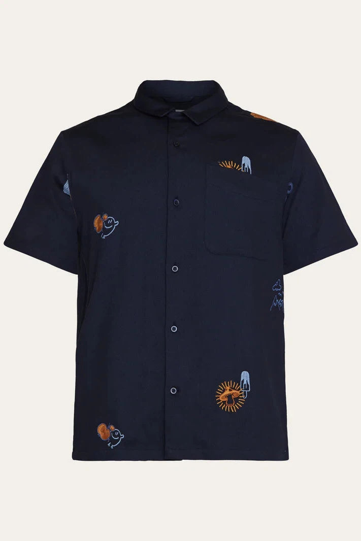 Knowledge Cotton Box Fit Short Sleeve Shirt with Embroidery - GOTS/Vegan-Mens-Ohh! By Gum - Shop Sustainable