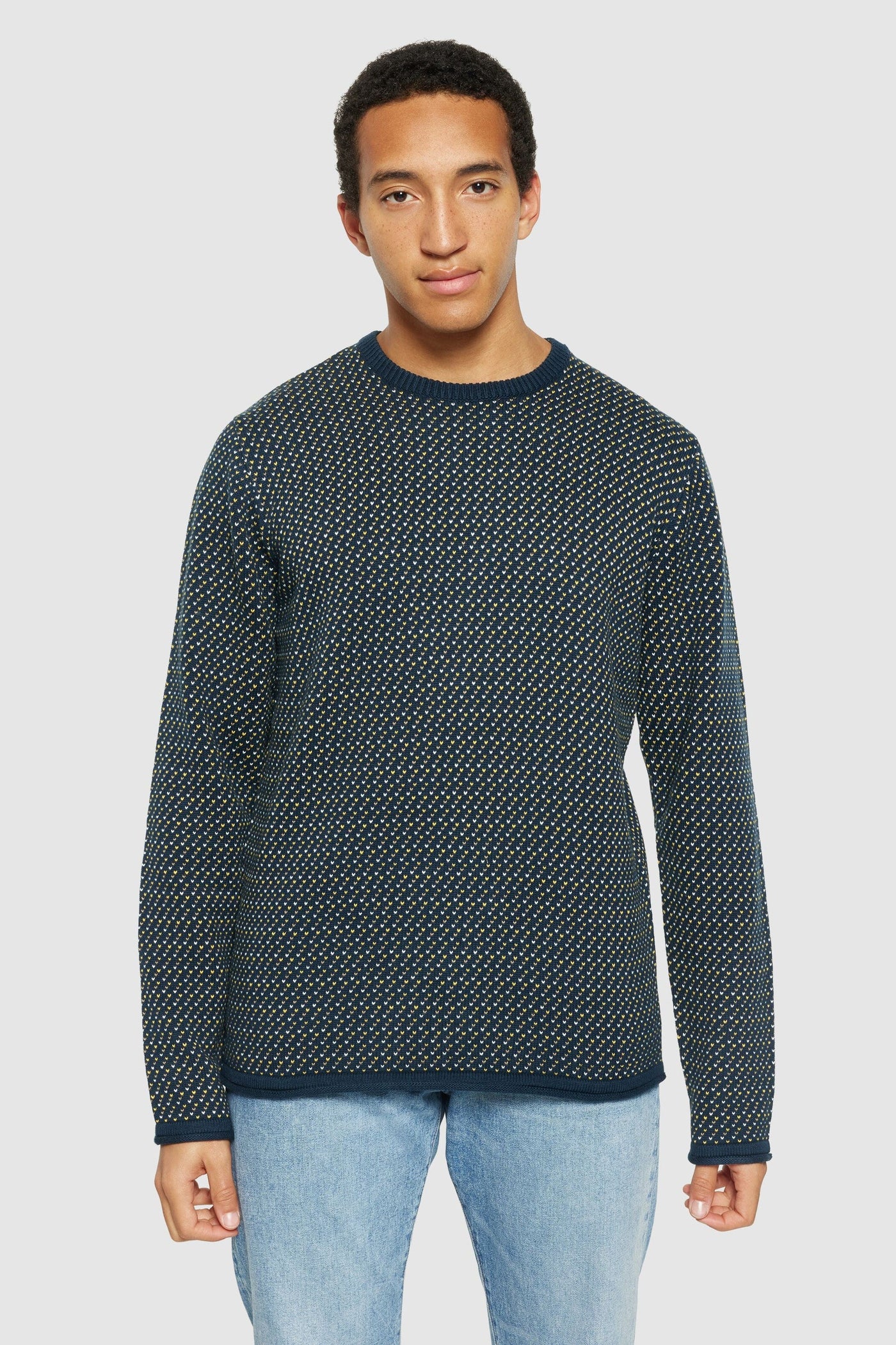 Knowledge Cotton Jacquard Crew Neck Knit - Regenerative Organic CertifiedTM - GOTS/Vegan-Mens-Ohh! By Gum - Shop Sustainable