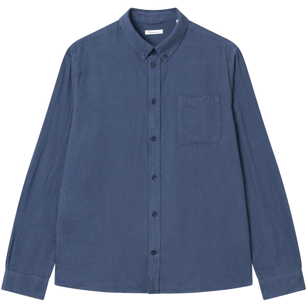 Knowledge Cotton Regular Fit Estate Blue Melangé Flannel Shirt - GOTS/Vegan-Mens-Ohh! By Gum - Shop Sustainable