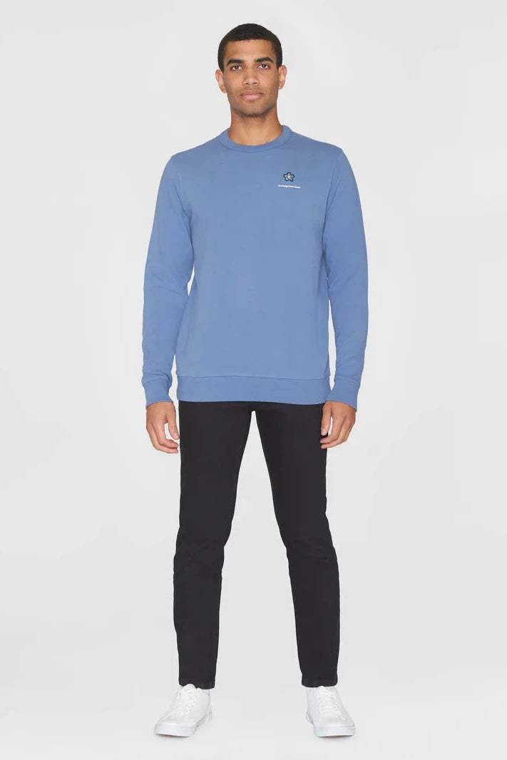 Knowledge Cotton Regular Fit Sweat with Flower Embr. at Chest - GOTS/Vegan - Moonlight Blue-Mens-Ohh! By Gum - Shop Sustainable
