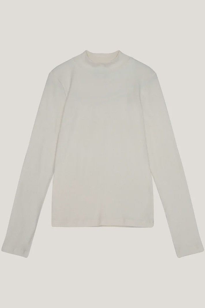 Knowledge Cotton Rib High Neck Long Sleeved Top - Star White-Womens-Ohh! By Gum - Shop Sustainable