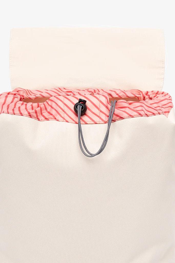 Close-up of the backpack's drawstring hem.