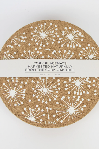 Liga Dandelion Cork Placemat in White x 4-Homeware-Ohh! By Gum - Shop Sustainable