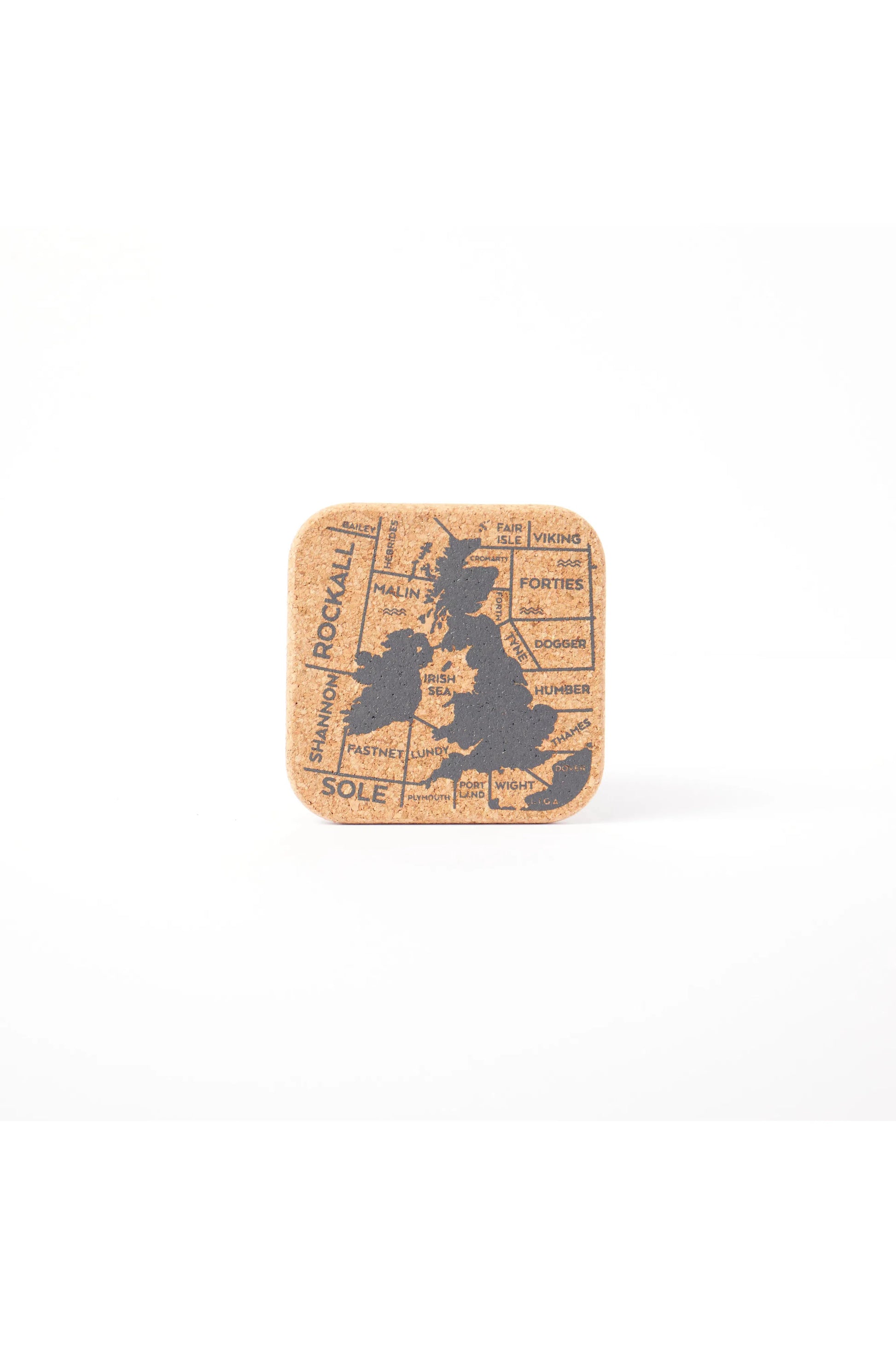 Detailed view of a Liga Organic Cork Coaster, showcasing Ireland and UK design.