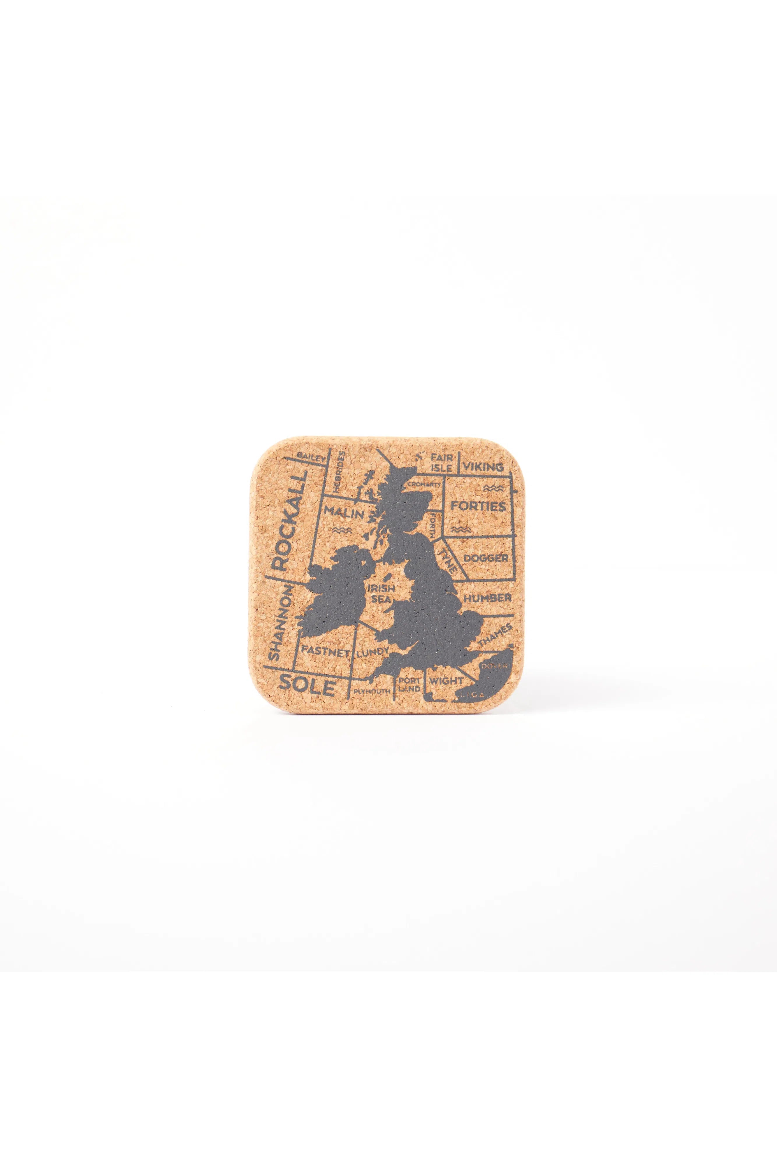 Detailed view of a Liga Organic Cork Coaster, showcasing Ireland and UK design.