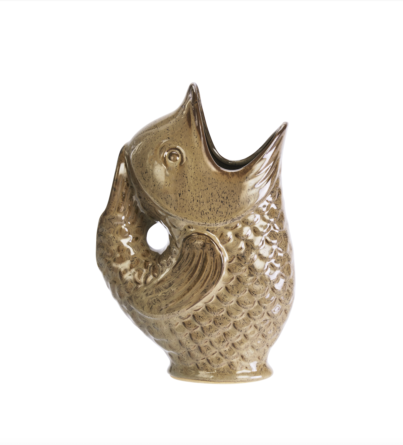 Ceramic fish-shaped vase on a white background