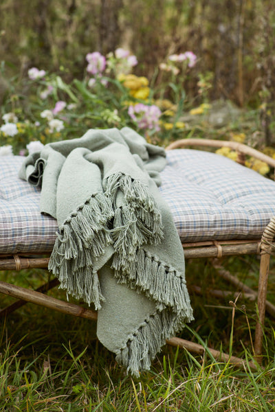 Madam Stoltz Dusty Green Recycled Cotton Throw