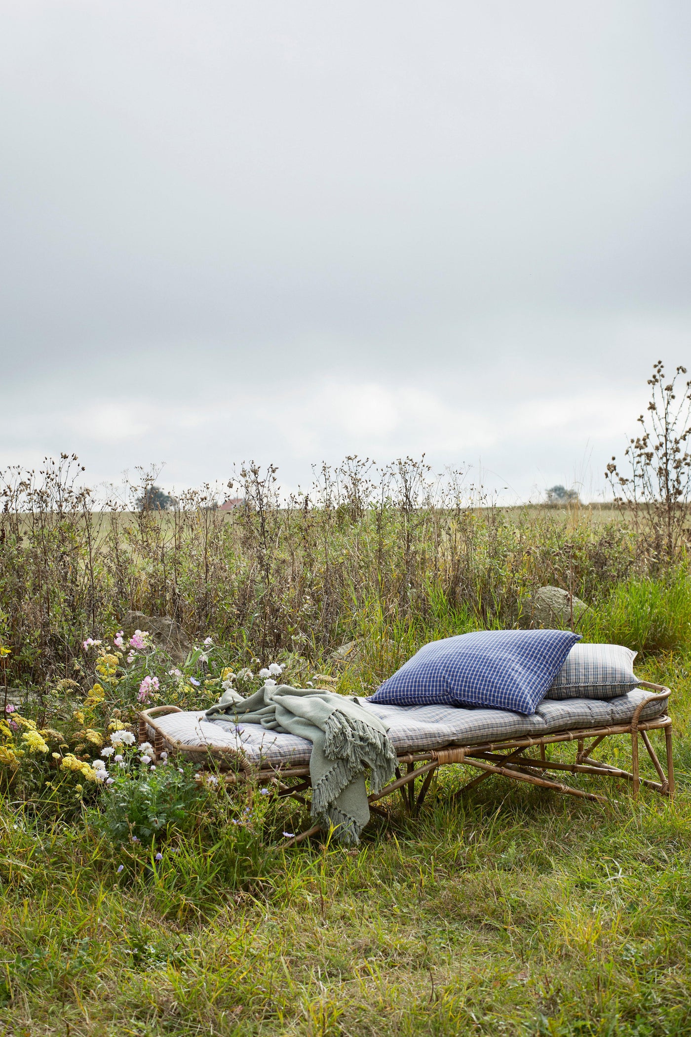 Madam Stoltz Dusty Green Recycled Cotton Throw