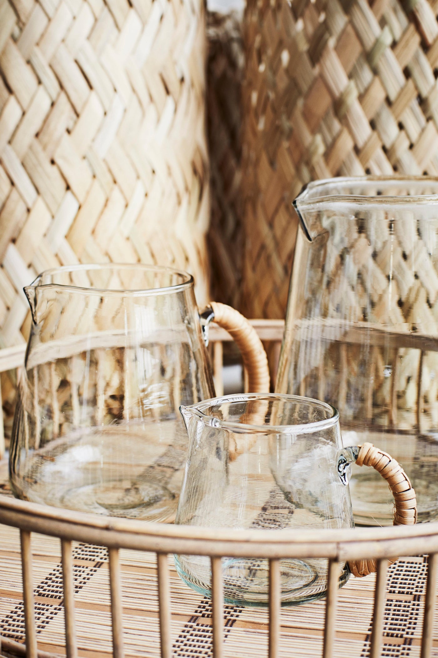 Madam Stoltz Glass Jug w/ Bamboo Handle