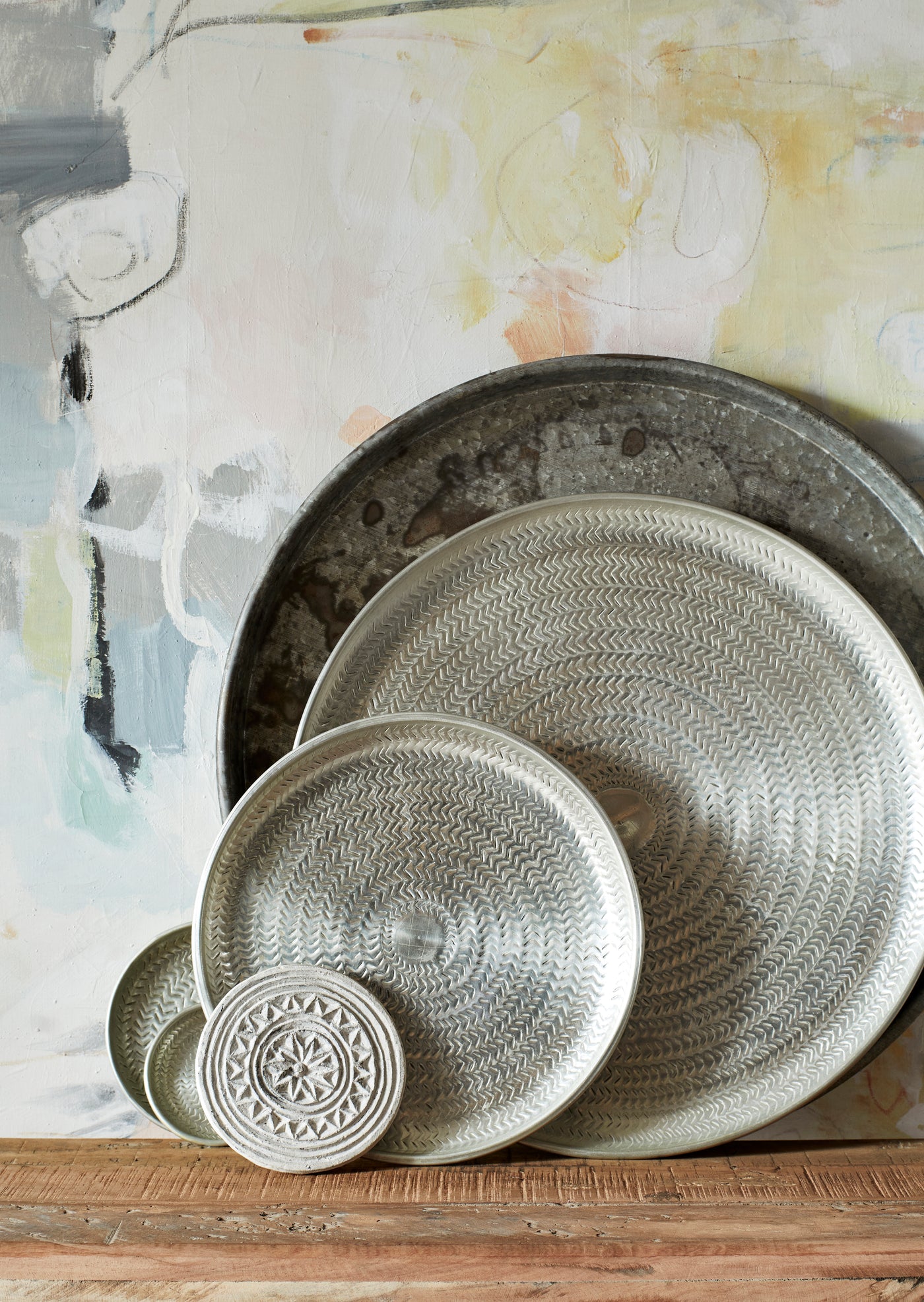 Madam Stoltz Hand Hammered Aluminium Trays