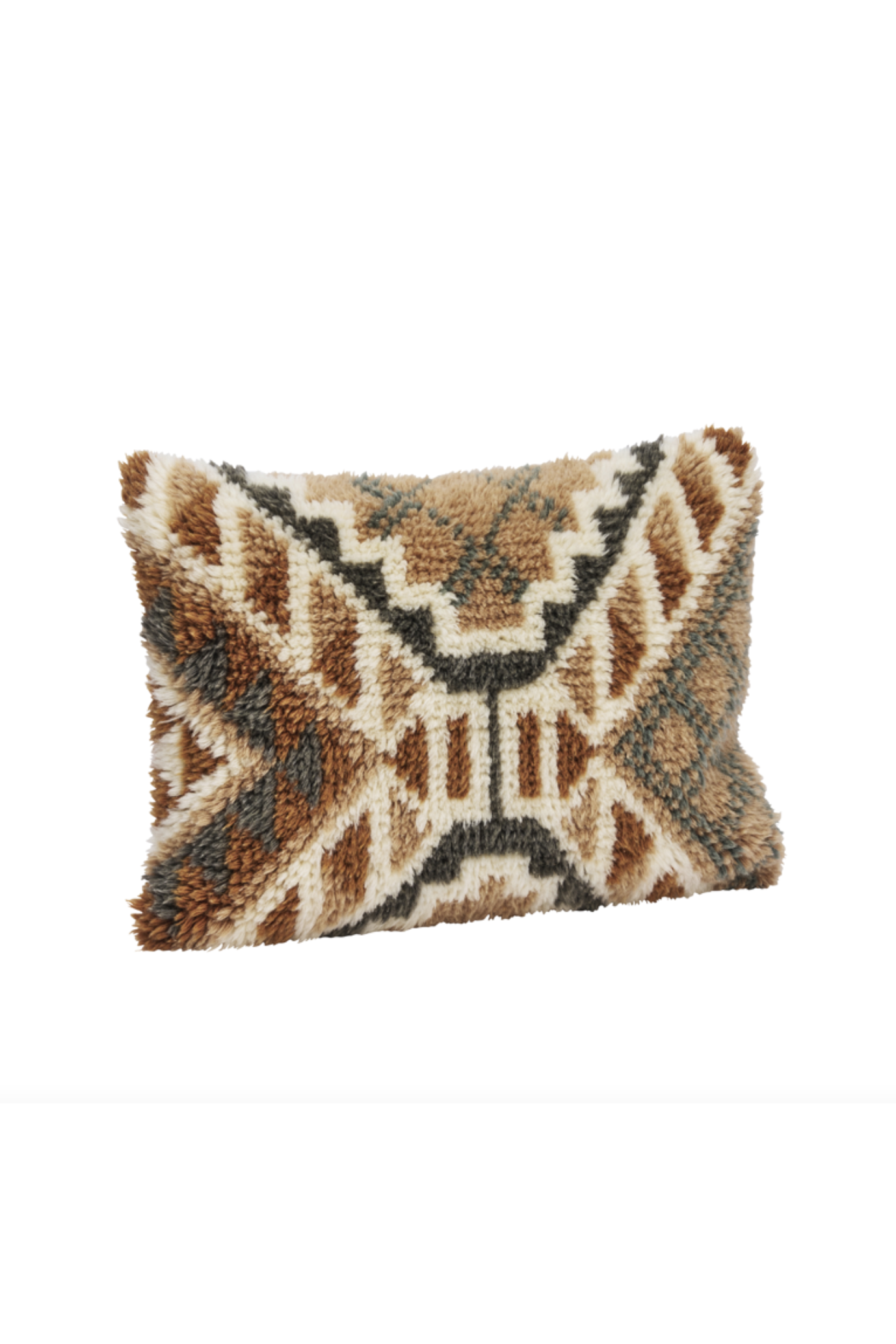 Decorative wool pillow with geometric pattern on a white background