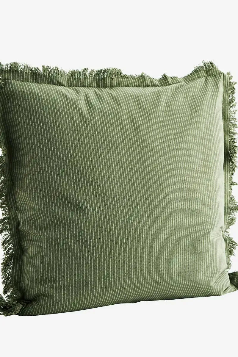 Madam Stoltz Jade Striped Cushion Cover w/ Fringes