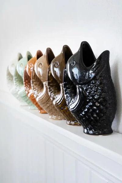 Madam Stoltz Khaki Stoneware Fish Vase