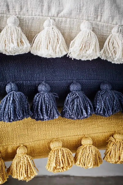 Madam Stoltz Off White Cushion Cover w/ Tassels