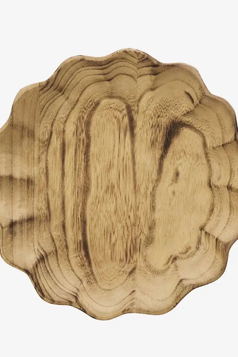 Wooden tray with a textured surface on a white background