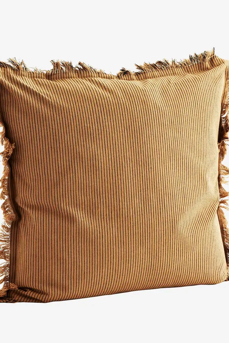 Madam Stoltz Sugar Almond Striped Cushion Cover w/ Fringes