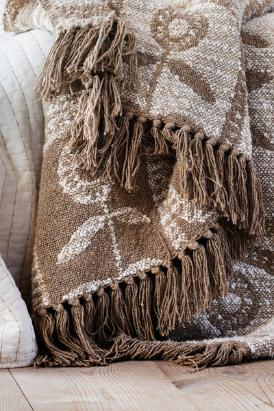 Madam Stoltz Taupe Off White Reversible Recycled Cotton Throw