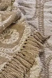 Madam Stoltz Taupe Off White Reversible Recycled Cotton Throw