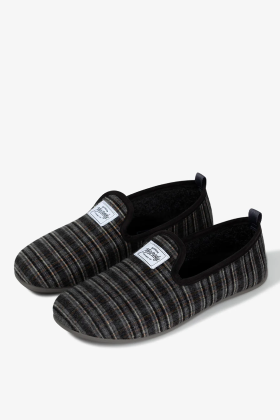 Mercredy Mens Grey Gran Checker Slippers-Mens-Ohh! By Gum - Shop Sustainable