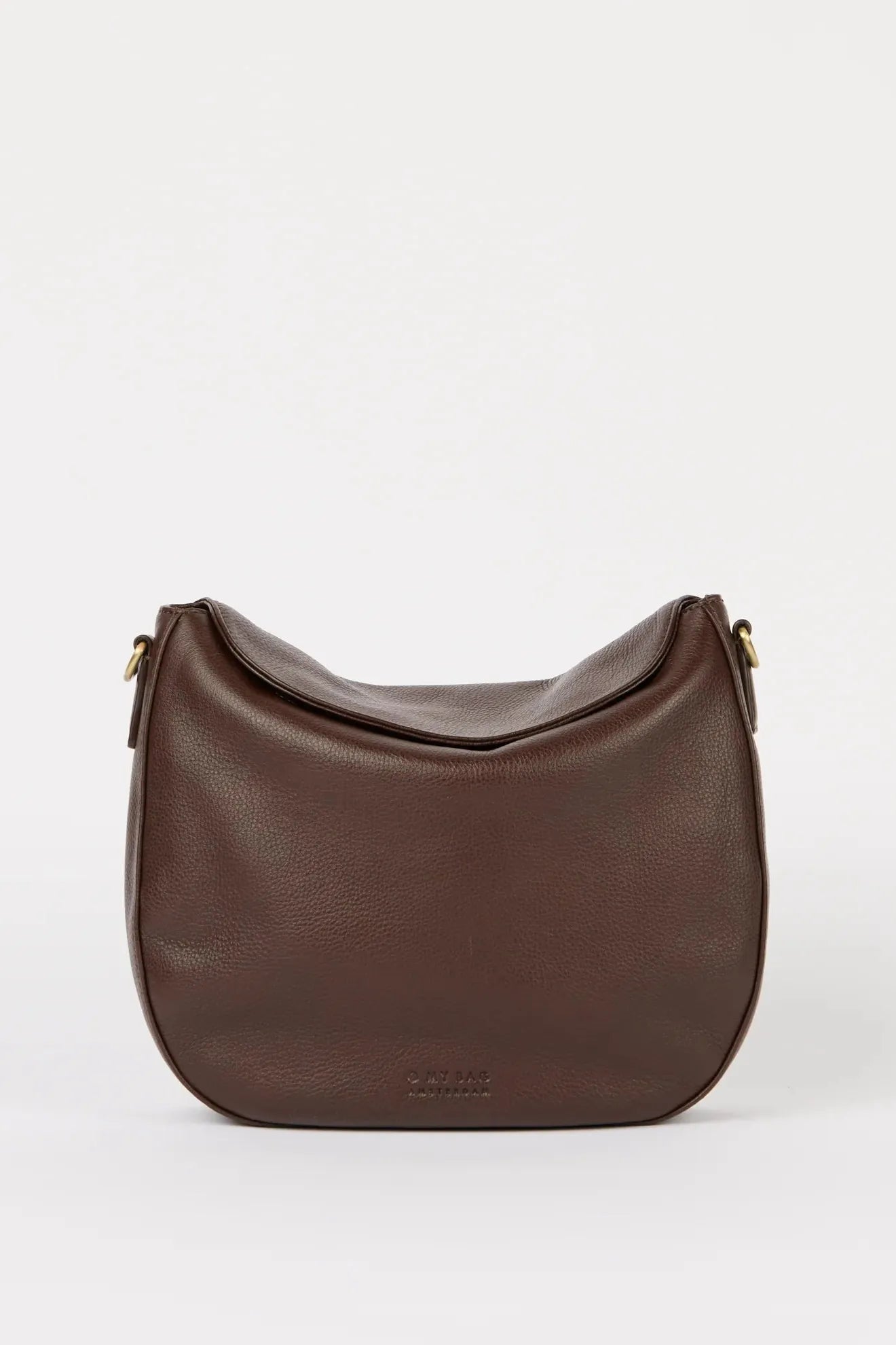 Brown leather handbag on a white background