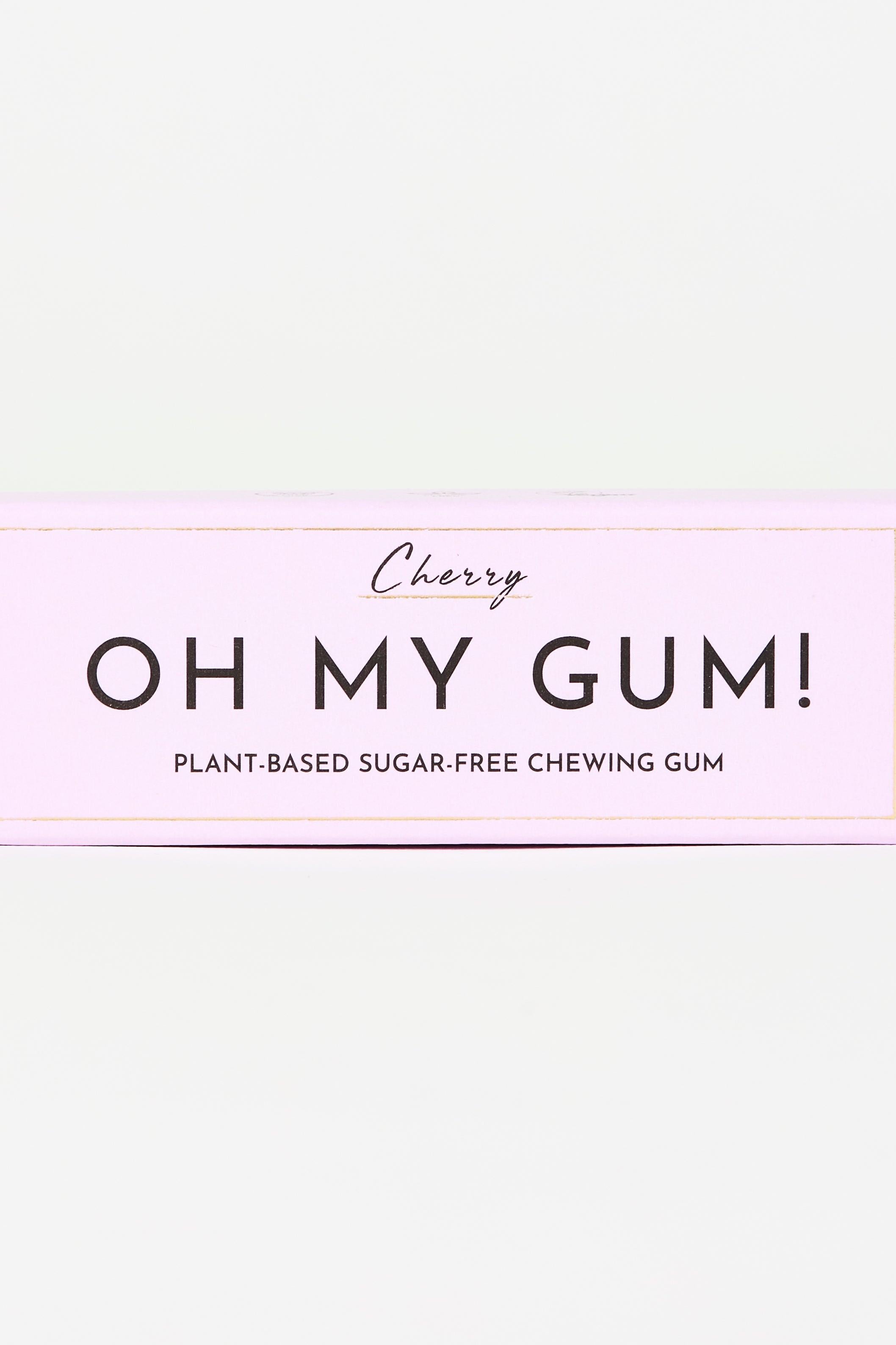 OH MY GUM! plant-based sugar free chewing gum in a pink box