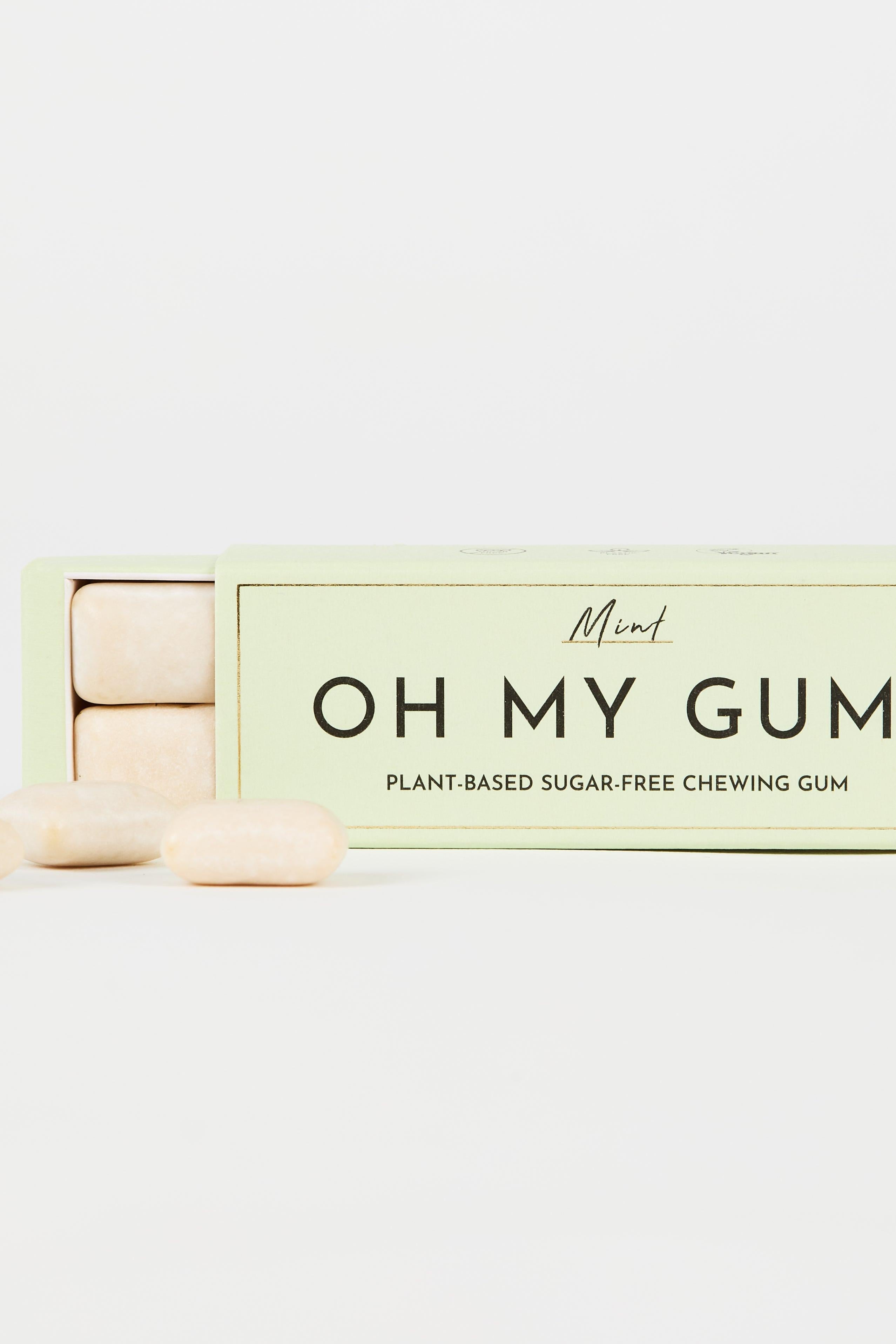 OH MY GUM! plant-based sugar free chewing gum in a green box
