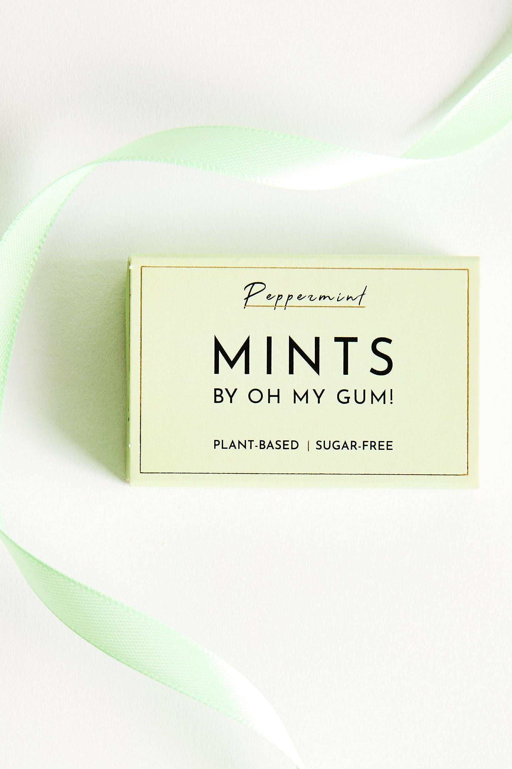 OH MY GUM! Plant-Based Mints in a green box with green ribbon