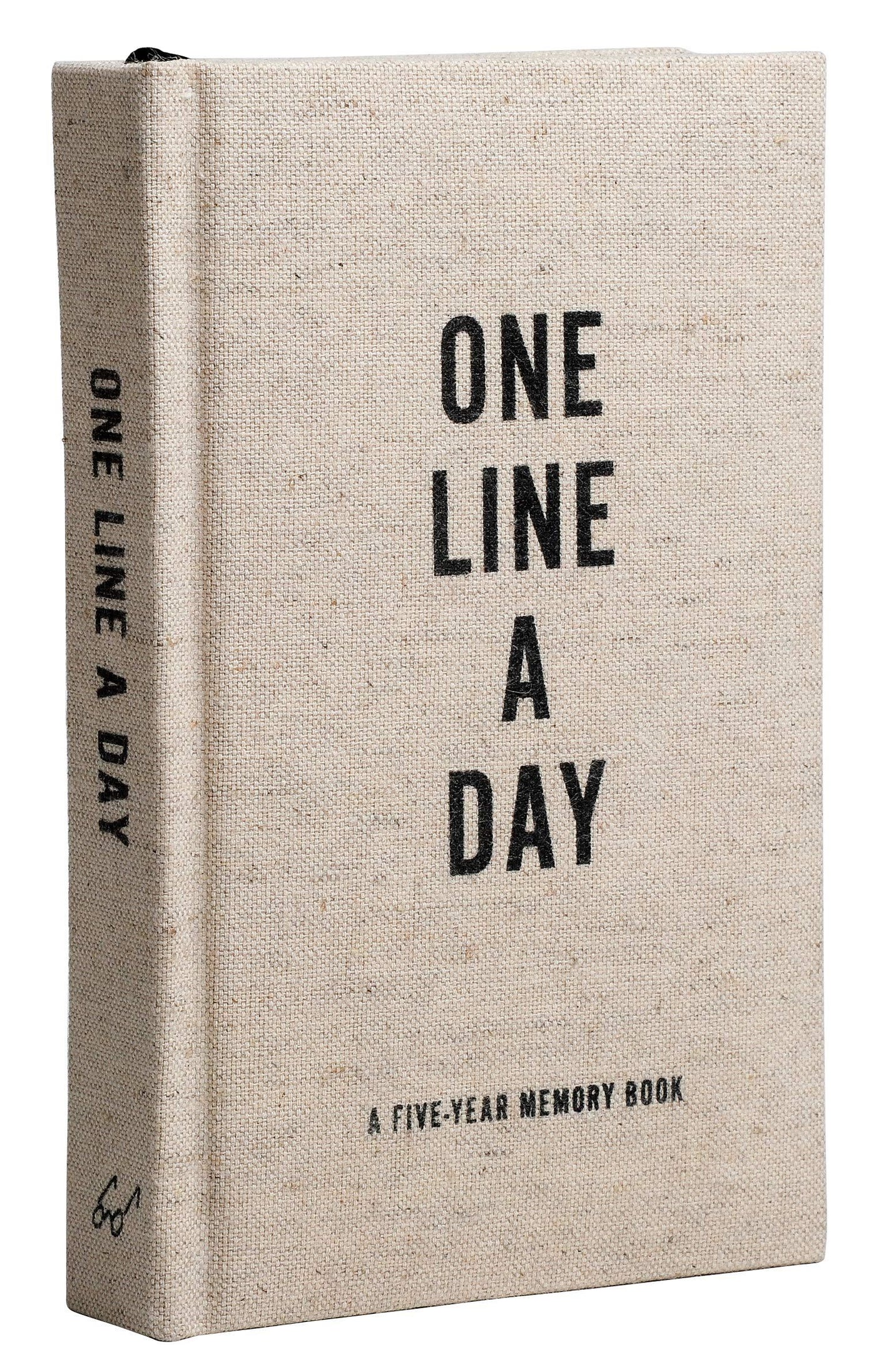 Book titled 'One Line A Day' with a five-year memory book concept on a beige background