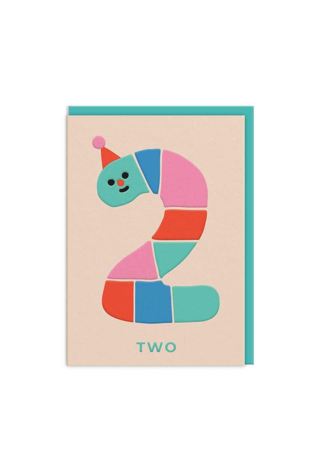 Ohh Deer Age 2 Rainbow Worm Birthday Card